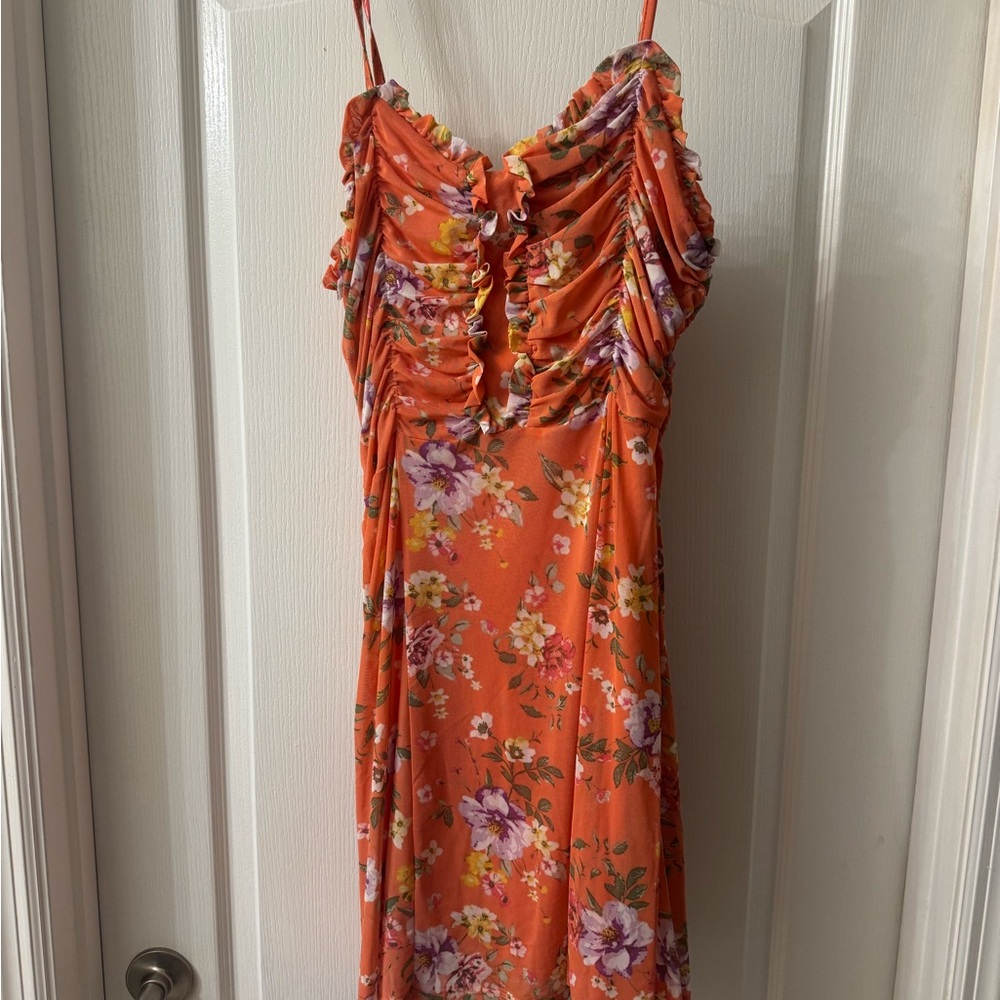 Derek Heart Orange Floral Midi Dress